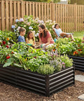 Family gardening with two 2 Pack Raised Garden Bed 8x4x2ft Galvanized Steel Planter Box Kit For Outdoor Gardening Large Vegetable And Flower Beds With Gloves And Tools Black Outdoor Ready