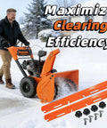 Person using snow blower with Deluxe Drift Cutter Blades for Ariens Orange Kit Deluxe 72406900 and 724069 in snowy driveway