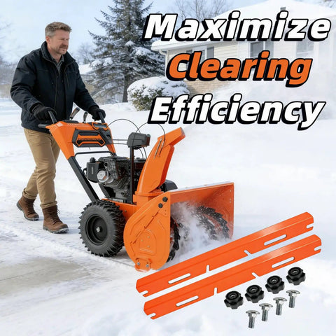 Person using snow blower with Deluxe Drift Cutter Blades for Ariens Orange Kit Deluxe 72406900 and 724069 in snowy driveway