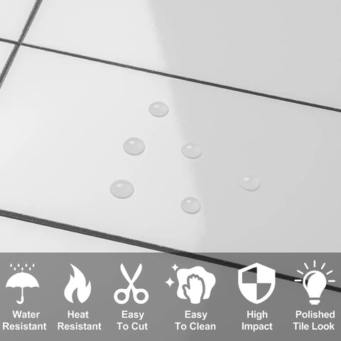Water droplets on 100 Piece Polished White PVC Peel And Stick Backsplash Tiles 3x6 Inch Waterproof Subway Style