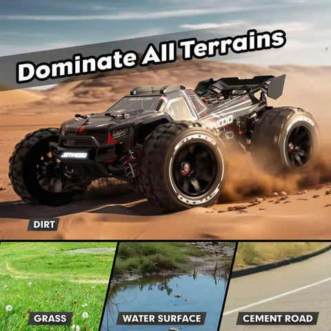 Beefed Up 1 To 14 Scale 50mph Electric Brushless RC Car for Adults JC14EP V3 on dirt road demonstrating all terrain capability