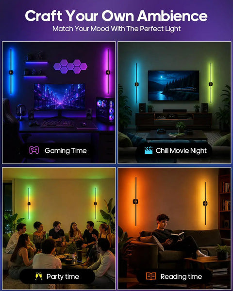 GOODEA Rechargeable RGB Wall Sconce with 2 Replaceable Batteries in vibrant colors, enhancing gaming and movie experiences.