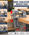 Multi Functional Bench Vise With High Carbon Steel Build Mini Adjustable Clamp for DIY projects shown on workbench.
