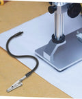Close-up of stand and clamp from Six Piece Versatile Welding And Soldering Station Arm Magnifying Lamp Clip Top Notch Third Hand Tool Set
