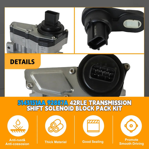42RLE Transmission Shift Solenoid Block Pack Kit For Chrysler Dodge Jeep Liberty Remanufactured Replacement Parts With 5143151AA 92887A 49618A 04800171AA 44956 61711 61936A Plug And Play viewed in detail