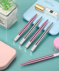 10 Pcs Manual Microblading Pens Aluminum Eyebrow Tools Set For Salon Use Pro Grade Lightweight Handheld Microblade Pens In Silver And Pink Durable Grip For Precise Shaping And Fine Detailing, aluminum pens on teal surface