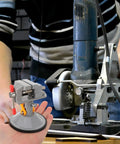 Person using Rotating Small Bench Vise With Quick Release Mini Table Clamp for woodworking and jewelry repair.