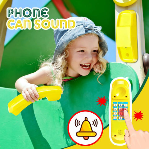Pirate Themed Playground Accessories Set For Swing Set 9 Piece Outdoor Playhouse Kit With Toy Telephone in use
