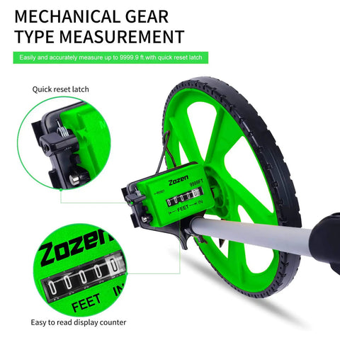 Distance Measuring Wheel With 10K Ft Range, Double Fold Design, showing quick reset latch and easy-read display counter