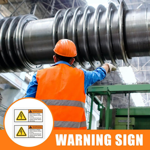 High Voltage Warning Stickers For Electrical Panels And Industrial Equipment shown on machinery for safety awareness
