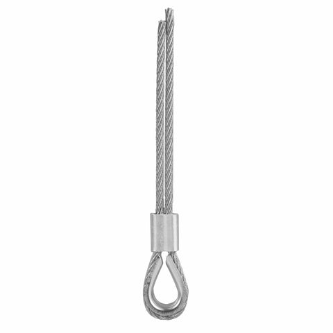 Close-up of Marine Grade 304 Stainless Steel Aircraft Cable Wire Rope 1/16 Inch 33 Ft with 7x7 strand core and thimble detail