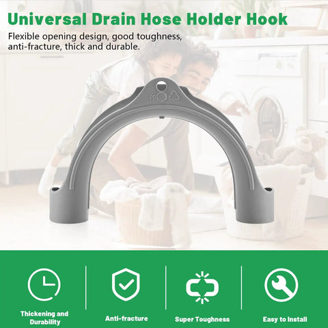 Universal U Shaped Drain Hose Hook For Washer, Dishwasher And Sink Hoses Easy Install U Bend Hose Holder For Secure No Fuss Mount Fits Most Brands Including Samsung And GE., gray PP drain hose hook for washer and dishwasher, 7 in wide