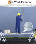 Heavy Duty Aluminum Scaffold Tower Featuring Adjustable Retractable Work Platform And Non Slip Scaffolding Plank Built Like A Tank For Serious Job Sites being used for painting a wall.