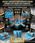 Top Notch Eight Hundred Square Foot Blue Two Millimeter Flooring Underlayment Padding With Pro Grade Vapor Barrier And Hella Effective Sound Reduction Foam For Slick Install Plus Self Sticking Tape performance diagram showing padding function.