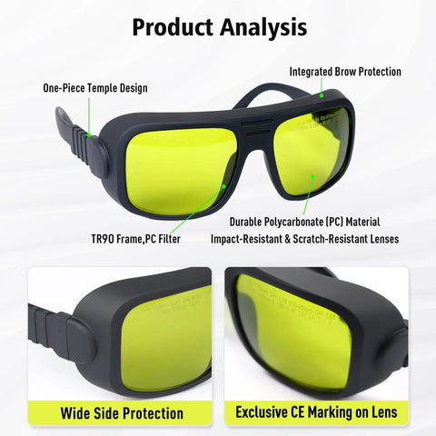 Built Tough Laser Safety Glasses With Top Tier Optic Density And Sleek TR90 Frame For 900 To 1100Nm Laser Welding Protection Goggles, showing TR90 frame and polycarbonate lenses.