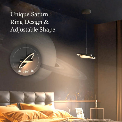 Straight Fire Vibe For Your Home Decor Featuring Fresh Saturn Ring Pendant Light With Remote Dimming And Sleek Black Overhead Ceiling Fixture For Kitchen Or Dining Room, showcasing adjustable 330° design.