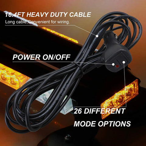 16.8 Inch LED Strobe Light Bar With 26 Flashing Modes High Intensity Emergency Hazard Beacon showing cable and controls