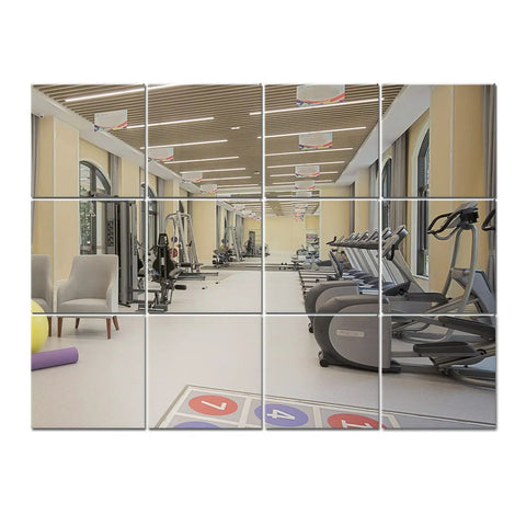 Twelve 12 Inch Frameless Mirror Tiles For Home Gym And Garage Create Custom Full Length Wall Reflections Wall Mounted Or Door Setup