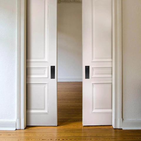Installed Finger Flush Pulls for Sliding Pocket Barn Door Handle Set, Recessed Rectangular Plate, Matte Black Finish