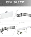 Heavy Duty 6ft Folding Bench With Secure Handle Lock Waterproof Patio Seat Two Pack Built Tough Easy Fold Design Thick Panel Outdoor Gear Zero Hassle Storage Real Deal Quality For Game Day Tailgating, images of folding process.