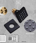 Slick Matte Black Full Body Shower System Featuring Digital Temperature Control Valve And 12 By 35 Inch Four In One Rainfall Showerhead with 360° rotating brass showerhead