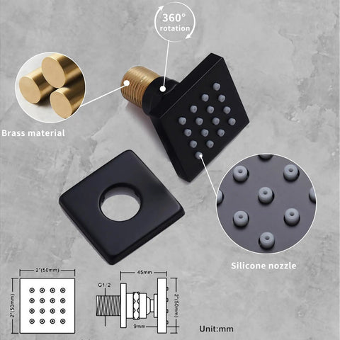 Slick Matte Black Full Body Shower System Featuring Digital Temperature Control Valve And 12 By 35 Inch Four In One Rainfall Showerhead with 360° rotating brass showerhead