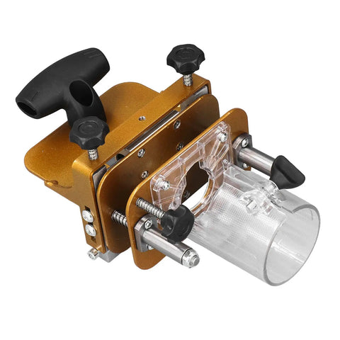 Heavy Duty Stainless Steel Router Mortise And Tenon Jig Precision Woodworking Slotting Fixture with clear dust collection.