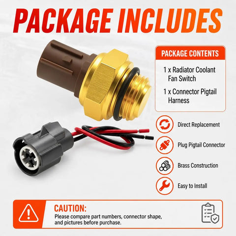 Radiator Coolant Fan Switch Replacement With Connector Pigtail Harness Water Temperature Sensor Switch For Honda Accord Civic CR V Odyssey And Acura Integra RSX TL CL Plug And Play Drop In Ready brass switch and pigtail