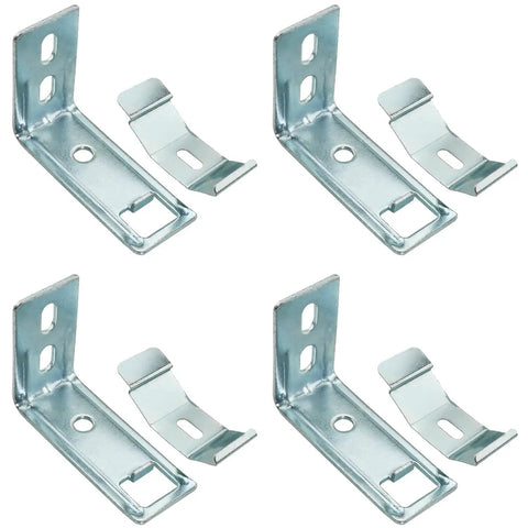 4 Pack Vertical Blinds L Shaped Brackets Clip On Extension Frame Galvanized Wall Mount Hardware for No Sweat Setup shown in close-up.