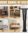 No Sweat Height Tweaks On Reliable Adjustable Bed Legs 4 Pack Swivel Base Furniture Feet shown used on a table and sofa.