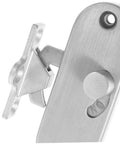 Sliding Barn Door Lock Privacy Latch with Screws Rust Resistant Outswing Door Security in metal, side view with screws.