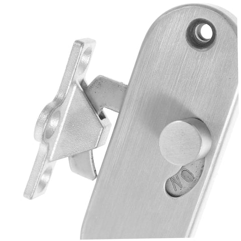 Sliding Barn Door Lock Privacy Latch with Screws Rust Resistant Outswing Door Security in metal, side view with screws.