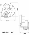 Diagram of Brushless Transmission Aluminum Gearbox For 1/24 Axial SCX24 RC Crawler, dimensions and side view shown