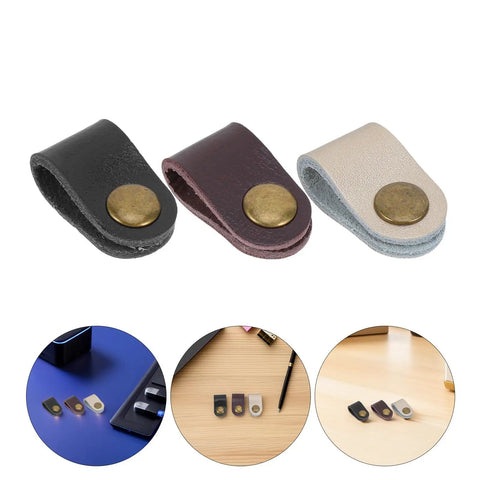 Get These Hella Sturdy Leather Cord Organizers 12 Piece Set With Secure Snap Closures To Quickly Tidy Up Charging Cables Headphones And Travel Gear For Smooth Living, three leather organizers in black, burgundy, and beige.