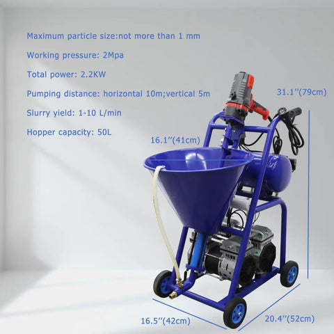 gonana need this badass dual-power polyurethane foam spray machine for waterproof paint put application with 50 liter hopper capacity 220V high pressure atomizer, blue hopper, compact design.
