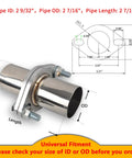 T304 Stainless Steel Exhaust Flange Bolt Kit With Drop In Quick Fix Pipe And Badass Gasket Universal Fit For Street Rods Muscle Cars And Custom Rigs Slick Garage Swap with dimensions and details.