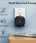 Wireless Doorbell System With Two Receivers And Two Push Buttons, Easy Setup, Adjustable Volume, 58 Chimes, Colorful LED, 1000 Foot Range, M520 F55, Black receiver plugged into wall outlet with LED reminder