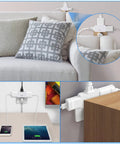 3 Pack AC Flat Wall Outlet Extender With Fully Rotating Plug And Slim Profile Super Handy 3 Tap Wall Adapter Set in use on couch.