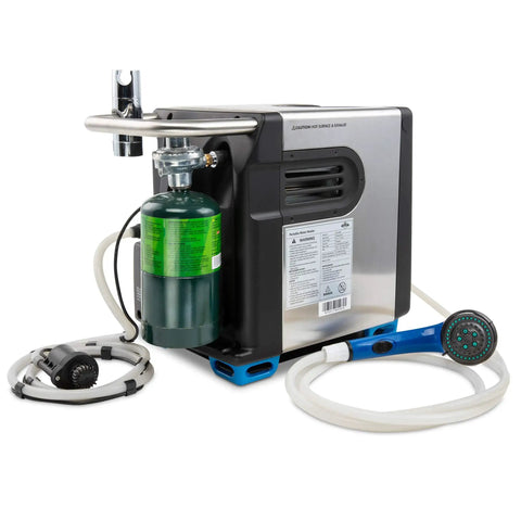 Portable Propane Water Heater And Shower Pump With Built In Battery Compact Outdoor Cleaning System with LCD Display and Carry Case