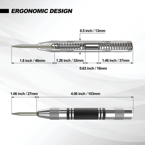 Dimensions of Two Pack Automatic Center Punch 5-Inch Built Tough Steel Spring-Loaded Center Hole Punch With Adjustable Tension Tool