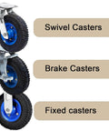 Premium Heavy Duty Pneumatic Rubber Swivel Caster Wheels With Locking Brakes displayed in swivel, brake, and fixed styles.