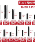Chart of All Purpose Slotted Spring Pins Kit With 385 Or 435 Pieces Straight Spring Dowel Tension Roll Pins From M1.5 Through M6