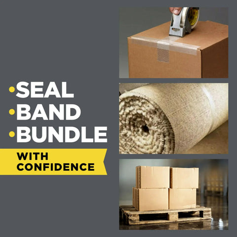 Applying Reinforced Strapping Tape 1.88 in Wide And 360 in Long Clear Heavy Duty Packing Tape With Dispenser on a box.