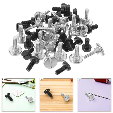 Metal Sewing Machine Screw Kit For Presser Foot Replacement, Precise Positioning, Quick Setup, 60 Piece Sturdy Silver And Black Fasteners For Home Use And Small Studio DIY Repairs. 60-piece silver and black metal sewing machine screws