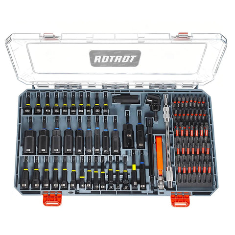 86-Piece Magnetic Impact Nut Driver Set with SAE and Metric Bits displayed in open case