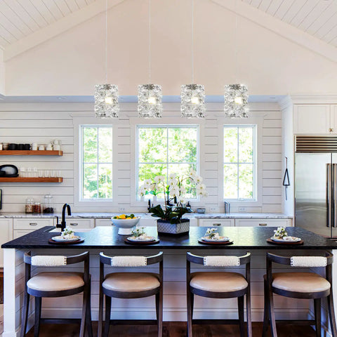 Four Lit Crystal Pendant Light 4 Light Modern Cluster Ceiling Fixture In Chrome With K9 Crystals above kitchen island