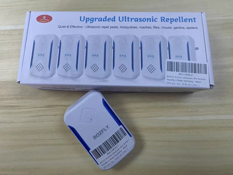 6 Pack Ultrasonic Pest And Insect Repellers For Indoor Use, Dual Mode Plug In Insect Repellent For Mosquitoes, Roaches, Flies, Mice, Geckos, And Spiders With Silent And Enhanced Modes, White, shown in packaging on table