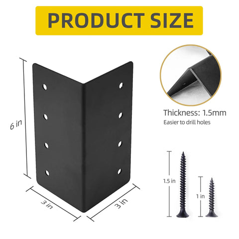 Four Pack Raised Garden Bed Corner Brackets 3 By 3 By 6 Inch Metal L Shaped with screws for wood frames size and thickness details
