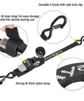 Stainless Steel Ratchet Boat Tie Down Straps For Trailer 5 Feet 2400 Lbs Break Strength, black nylon with hook and loop details