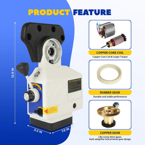 X Axis Power Feed For Milling Machines With Beefy 450 Inch-Lbs Torque, 0-200 RPM, 110V Benchtop Mill Drive features
